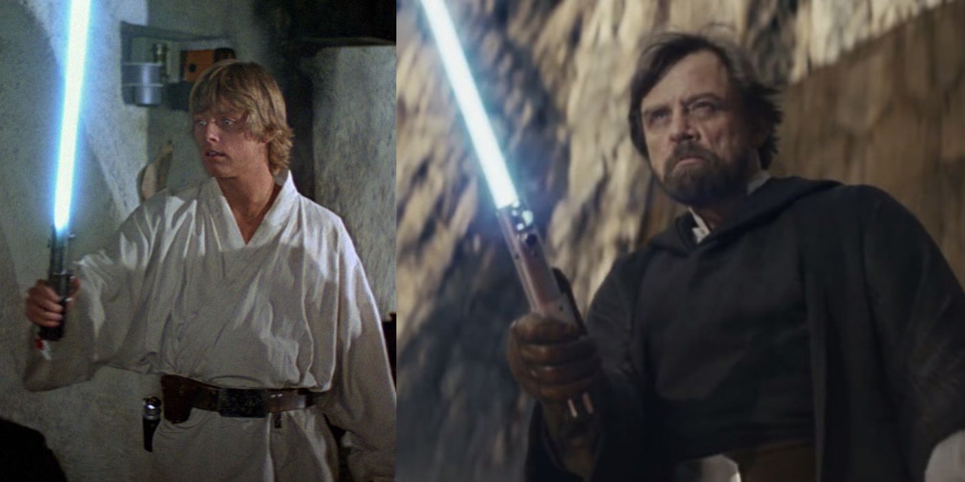Luke Skywalker at the start and end of his journey as a Jedi