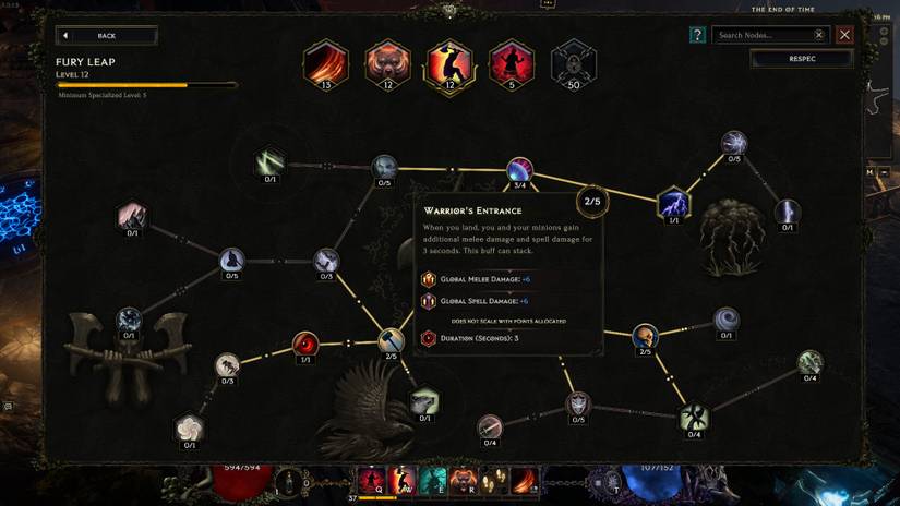 Fury Leap's specialization tree in Last Epoch