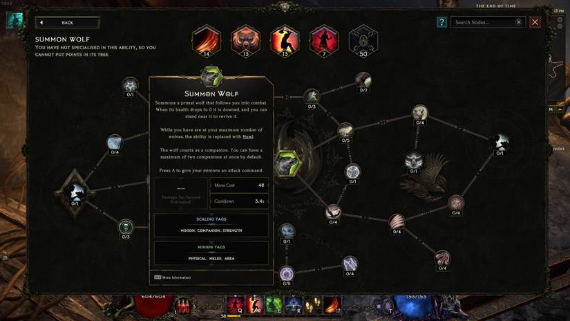 Summon Wolf's specialization tree in Last Epoch