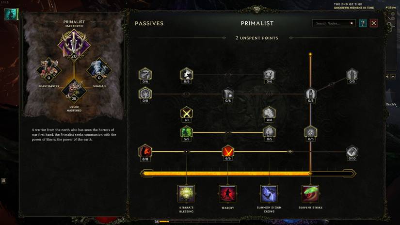 Passive point allocation for Primalist leveling build in Last Epoch
