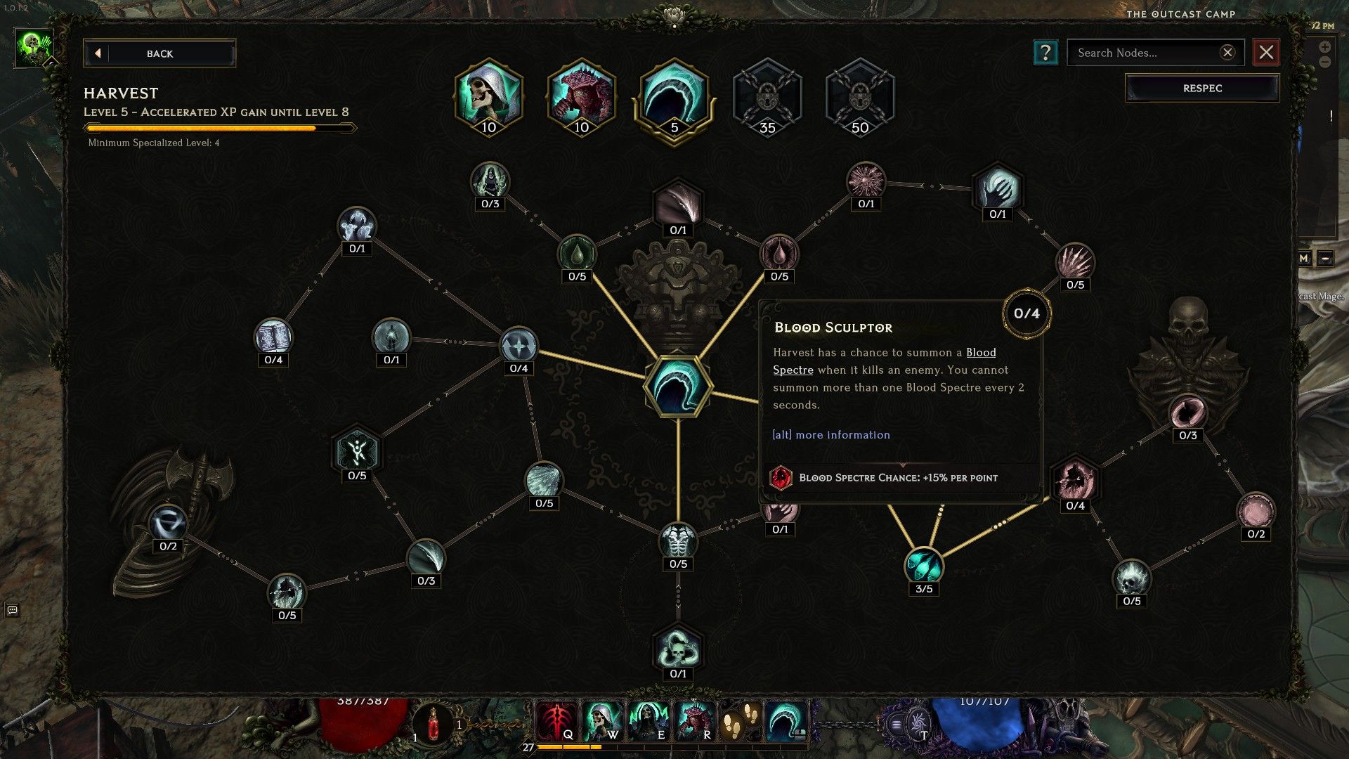 Specialization tree for the harvest skill in Last Epoch