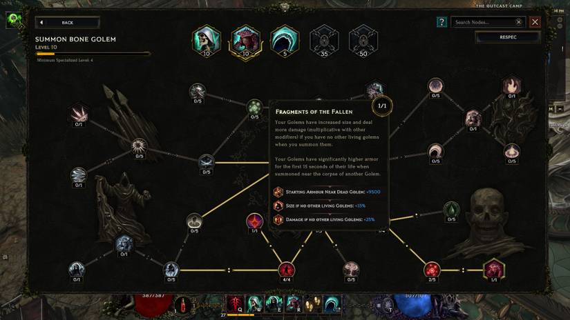 The Bone Golem skill tree in Last Epoch