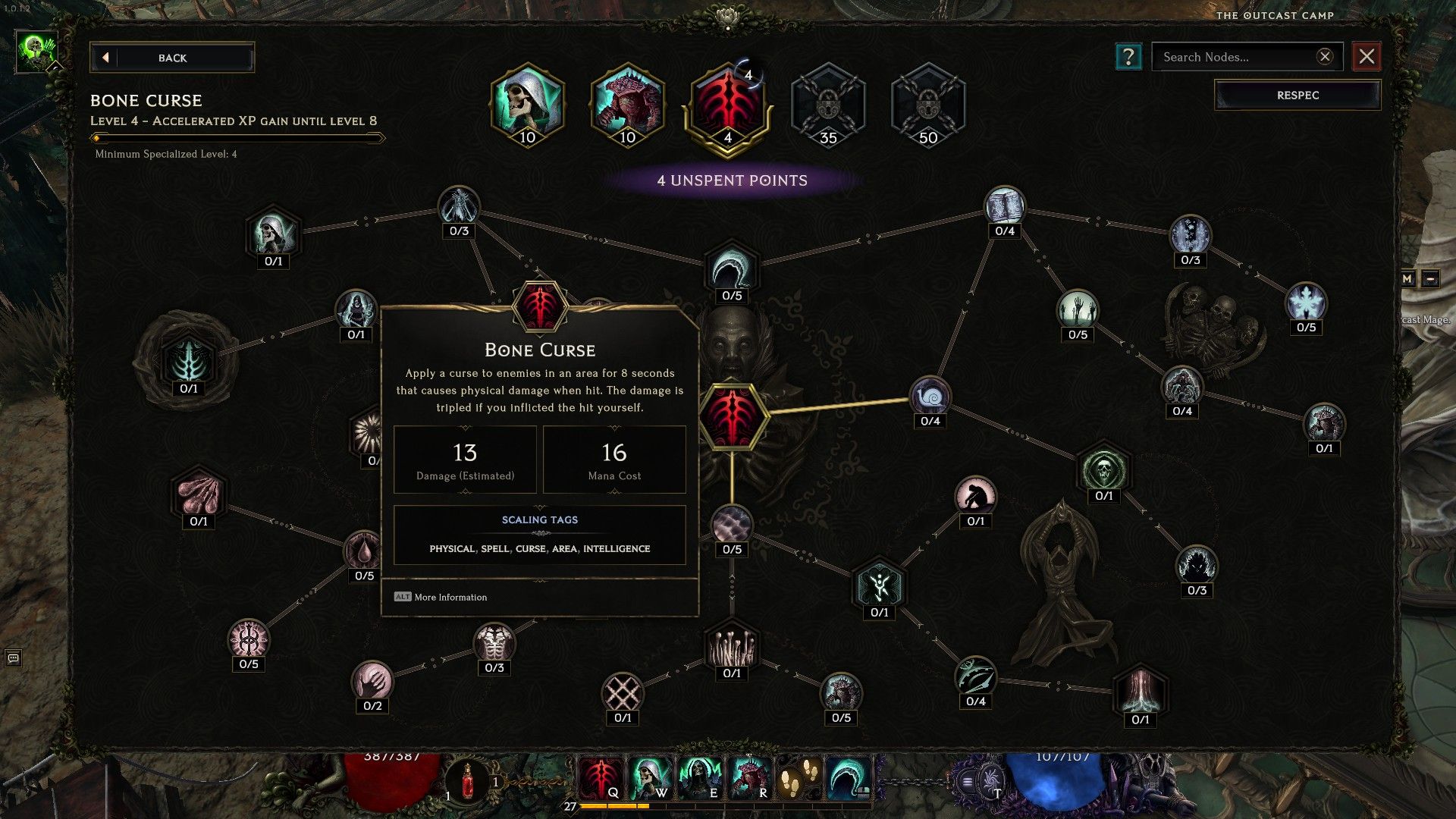 The skill tree for Bone Curse in Last Epoch