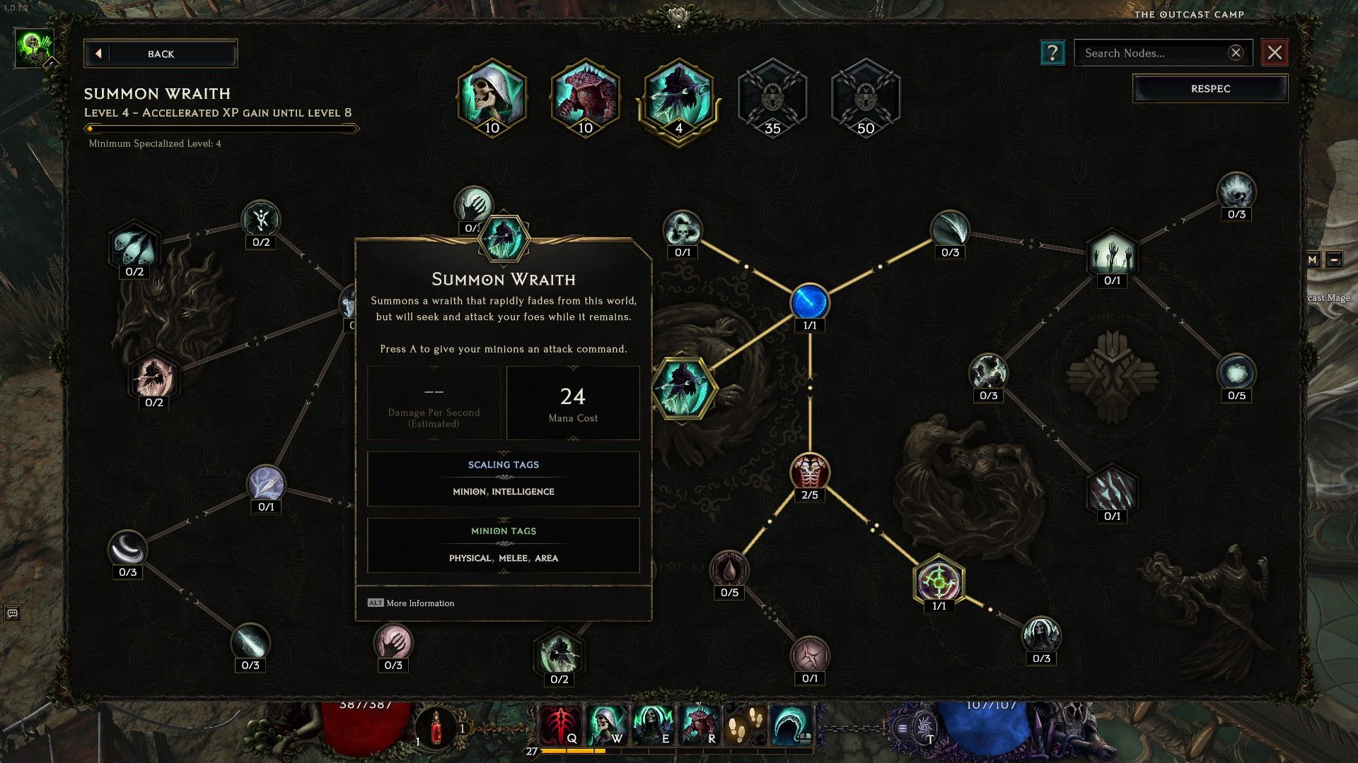 Skill tree for Summon Wraith in Last Epoch