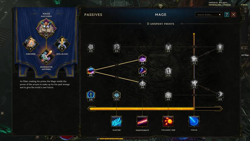 The first 20 passive points of a mage build in last epoch