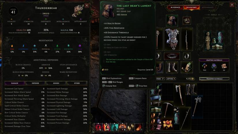 Stats for Druid build in Last Epoch