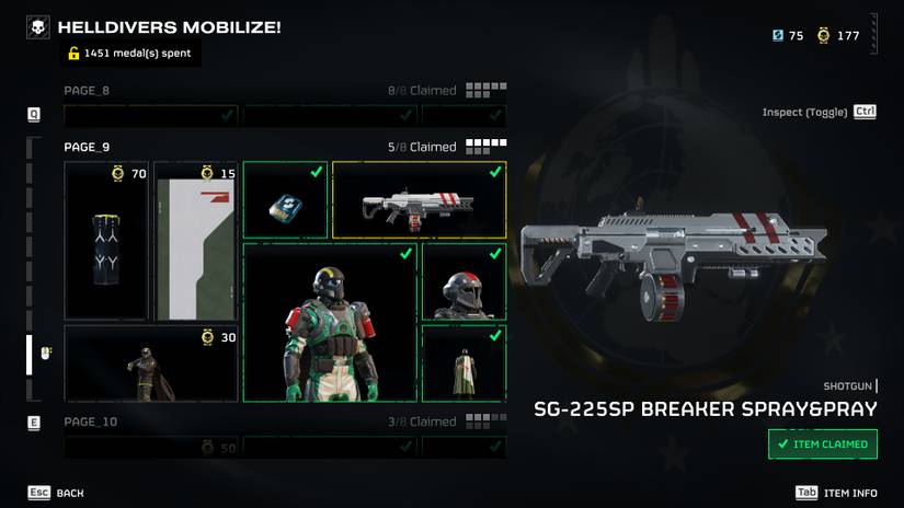 The Breaker Spray & Pray in the Helldivers 2 Warbond screen