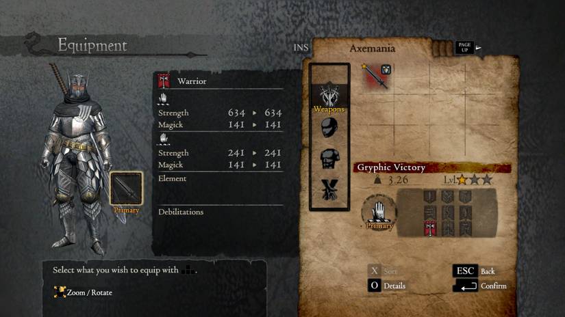 Gryphic Victory 1-star stats in Dragon's Dogma Dark Arisen