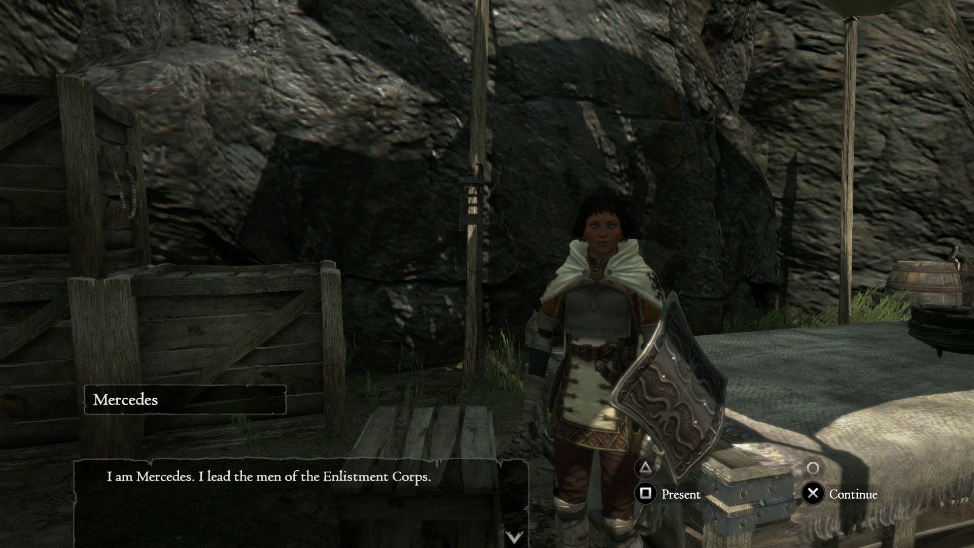 Ser Mercedes in the Encampment in Dragon's Dogma Dark Arisen