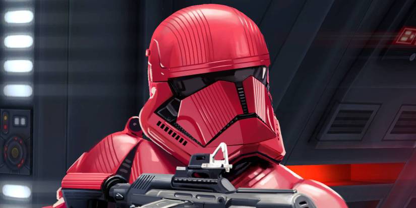 A Sith Trooper from Star Wars with their blaster