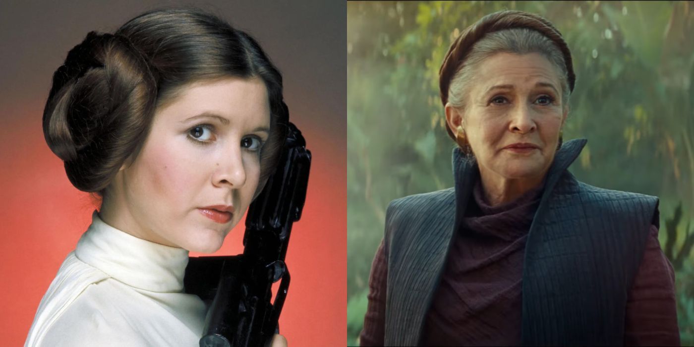 Princess Leia next to an older General Leia Organa