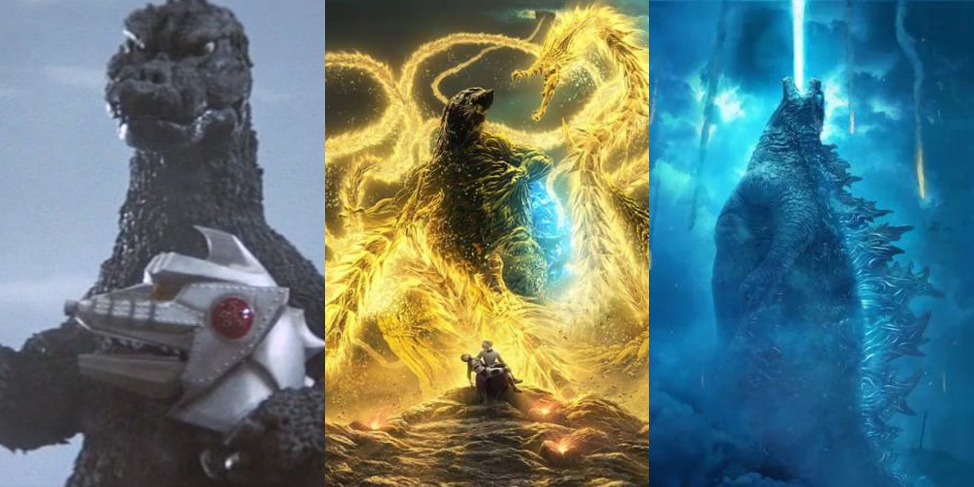 A collage of some of the most underappreciated Godzilla films: Terror of Mechagodzilla, The Planet Eater and King of the Monsters.