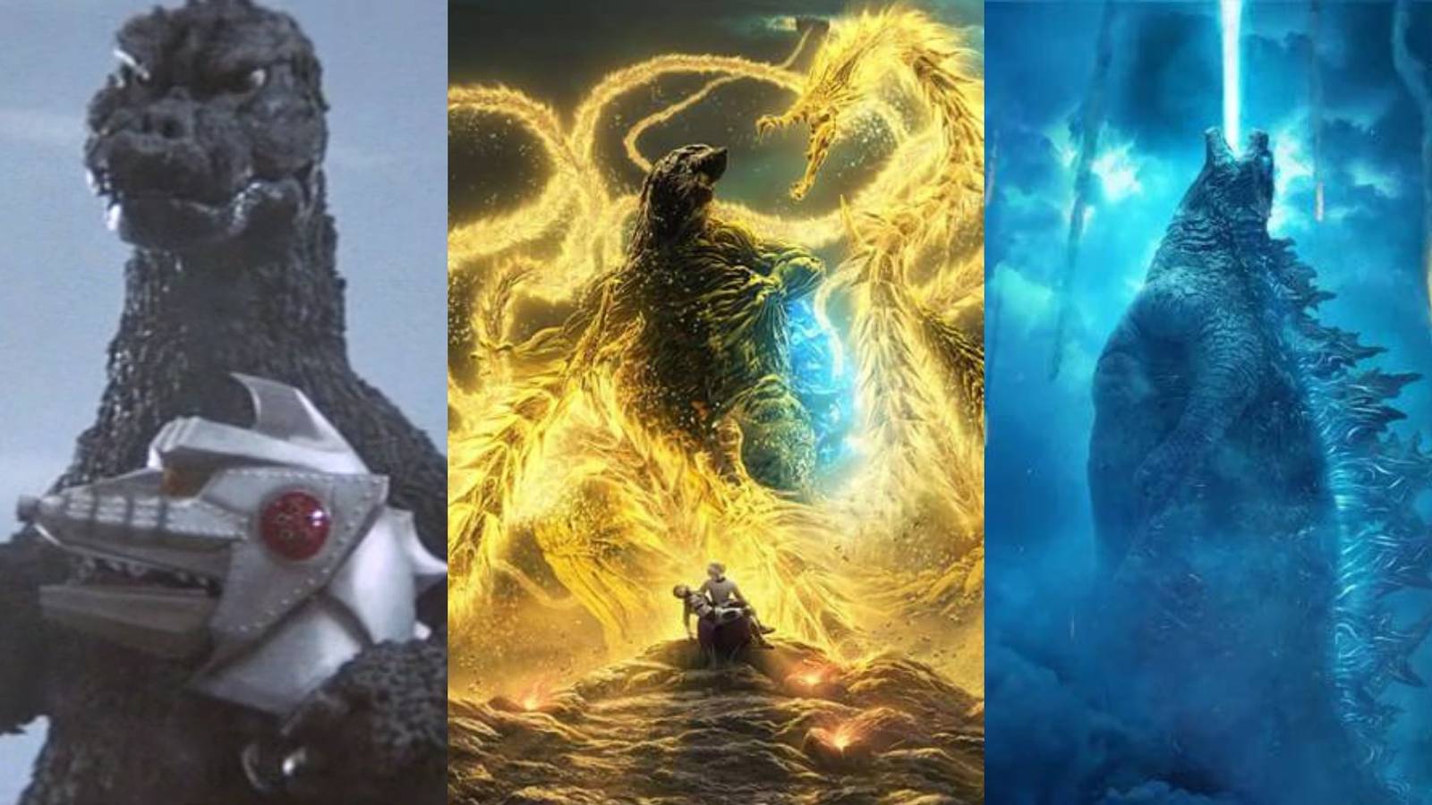 A collage of some of the most underappreciated Godzilla films: Terror of Mechagodzilla, The Planet Eater and King of the Monsters.