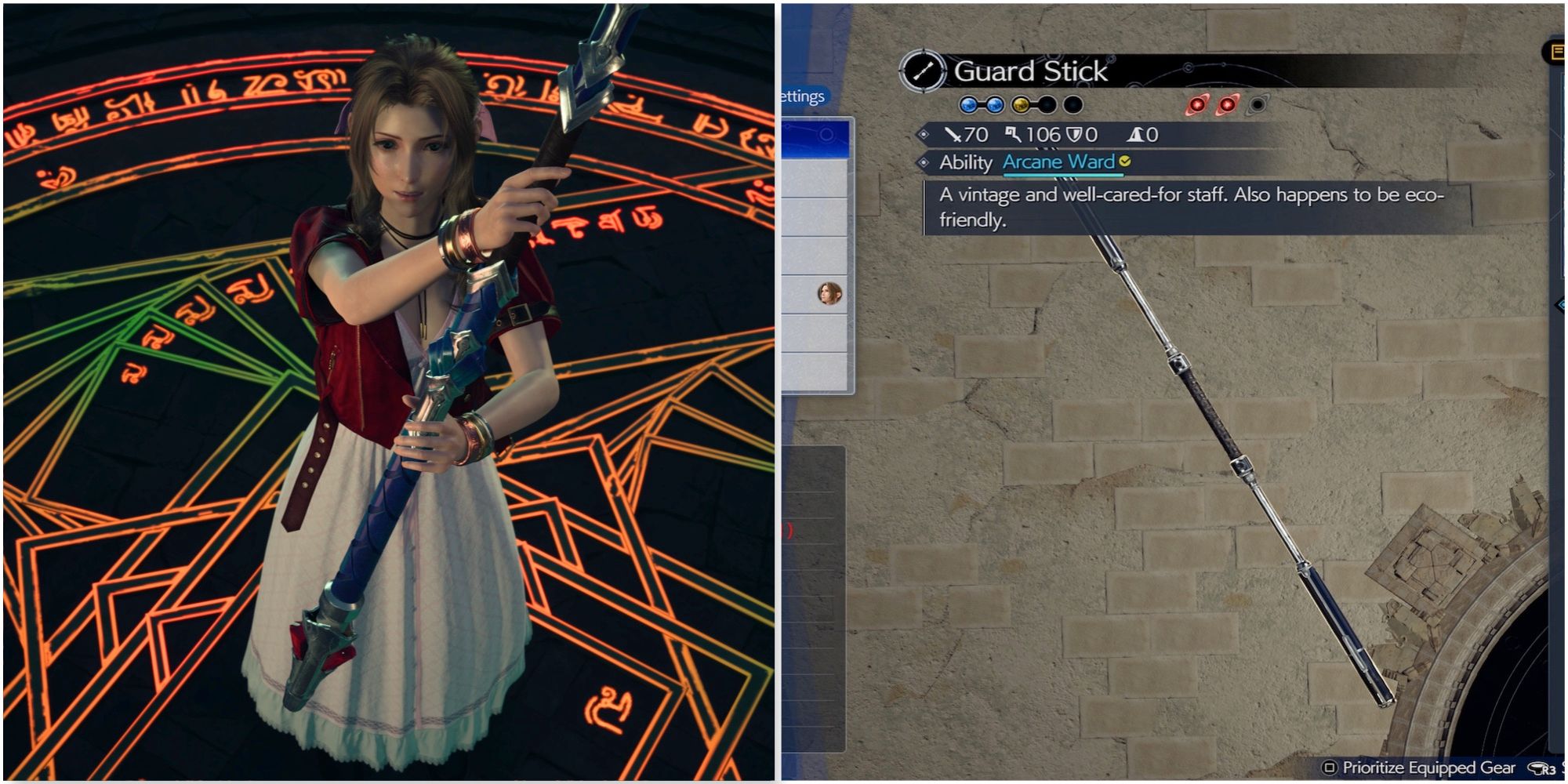 Aerith and Guard Stick weapon in Final Fantasy 7 Rebirth