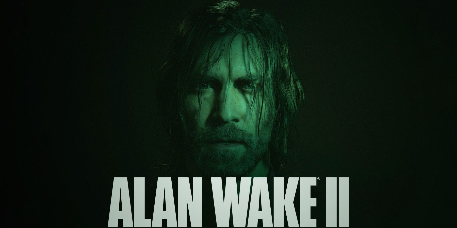 Alan Wake 2 protagonist green close-up with game logo