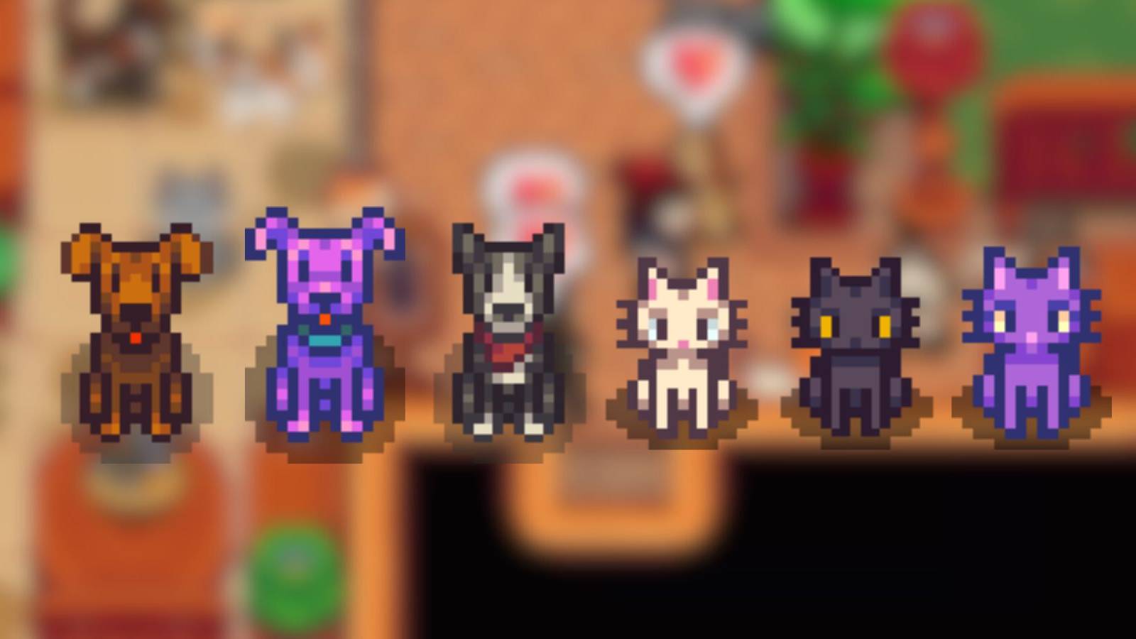 all new dog and cat variants in stardew valley 1.6.