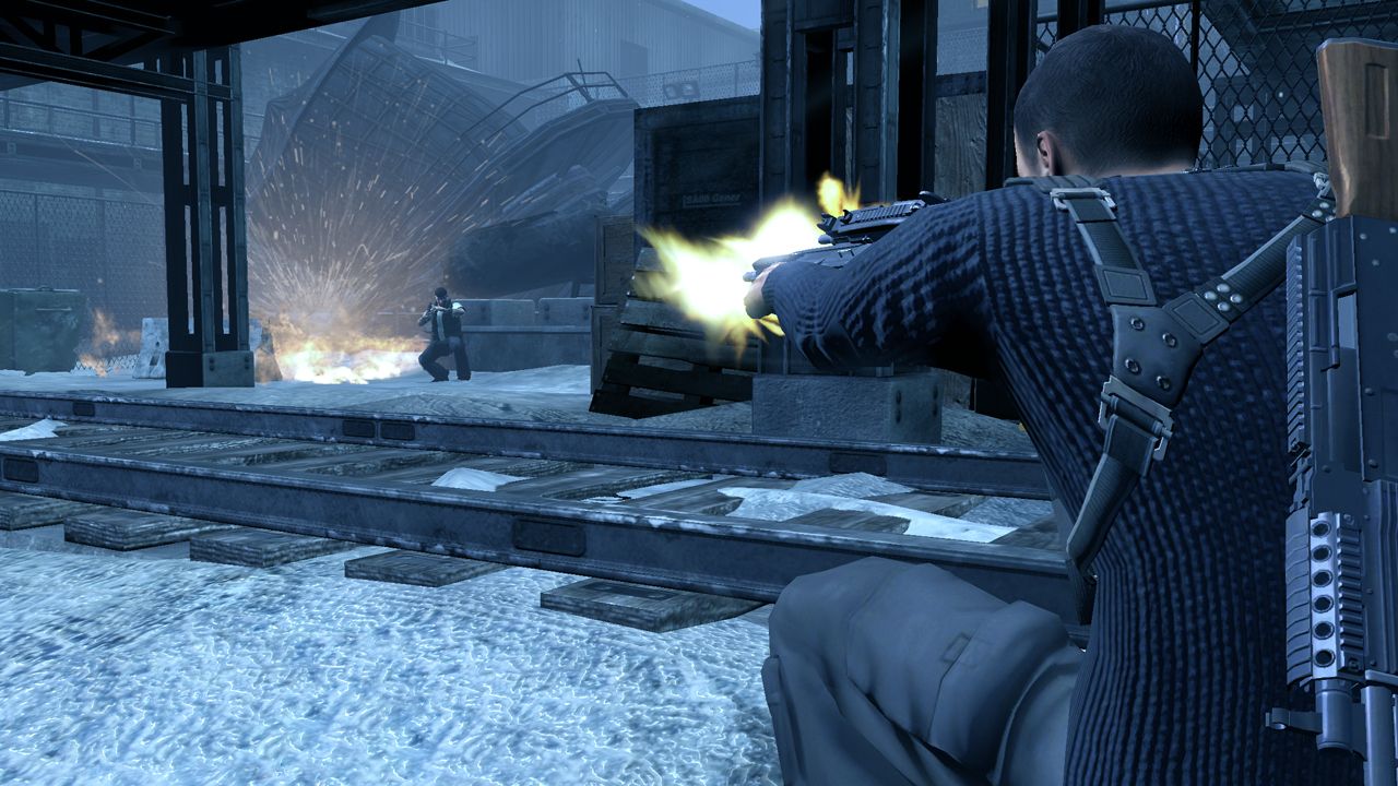 Alpha Protocol official promo screenshot 10 snowy railroad station shootout