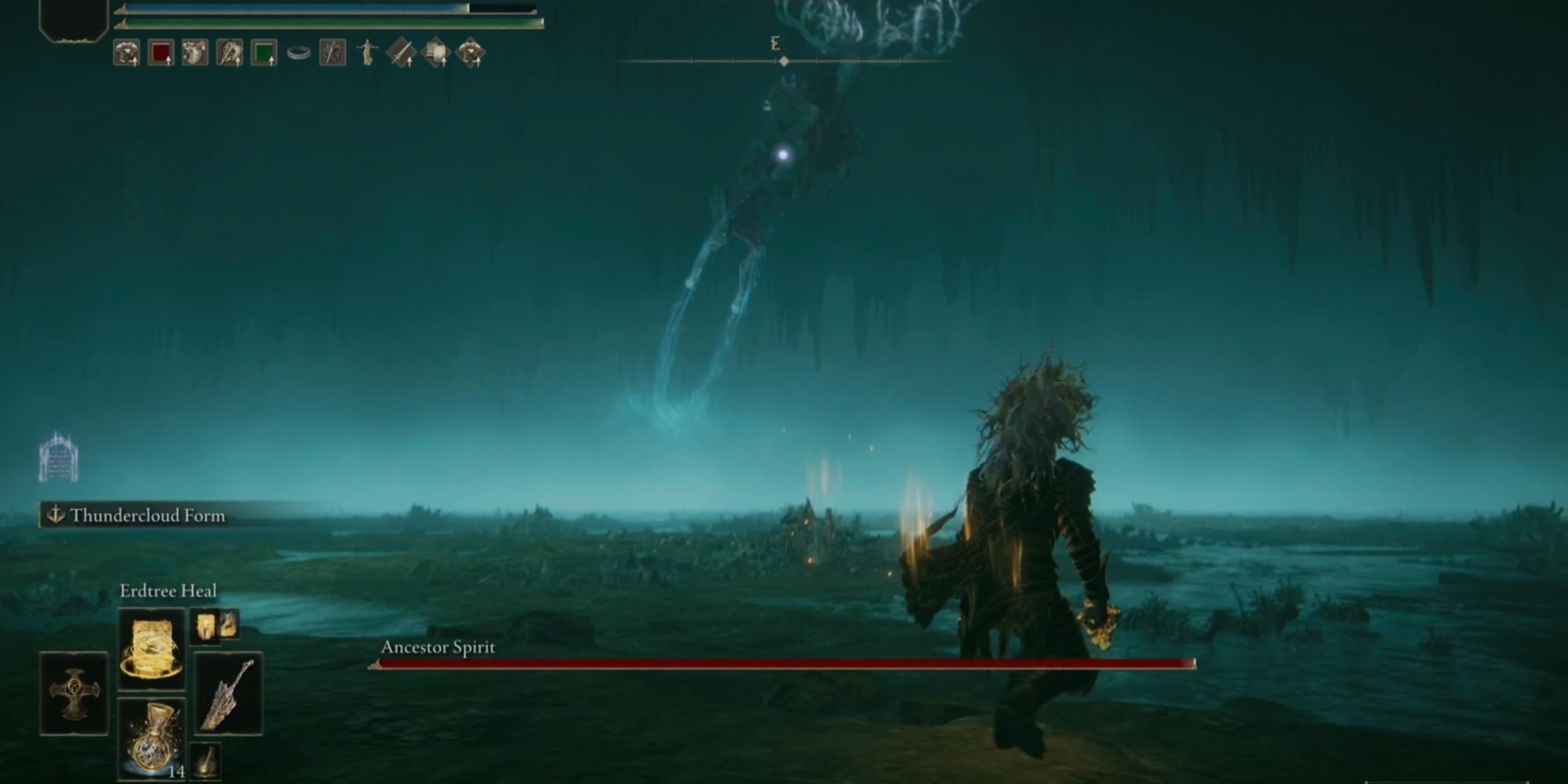 Ancestor Spirit in Elden Ring - Behind the Fog Gate is a relatively easy boss, but the fight can be challenging very early in the game