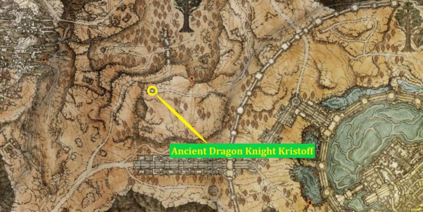 Ancient Dragon Knight Kristoff location on the map in Elden Ring