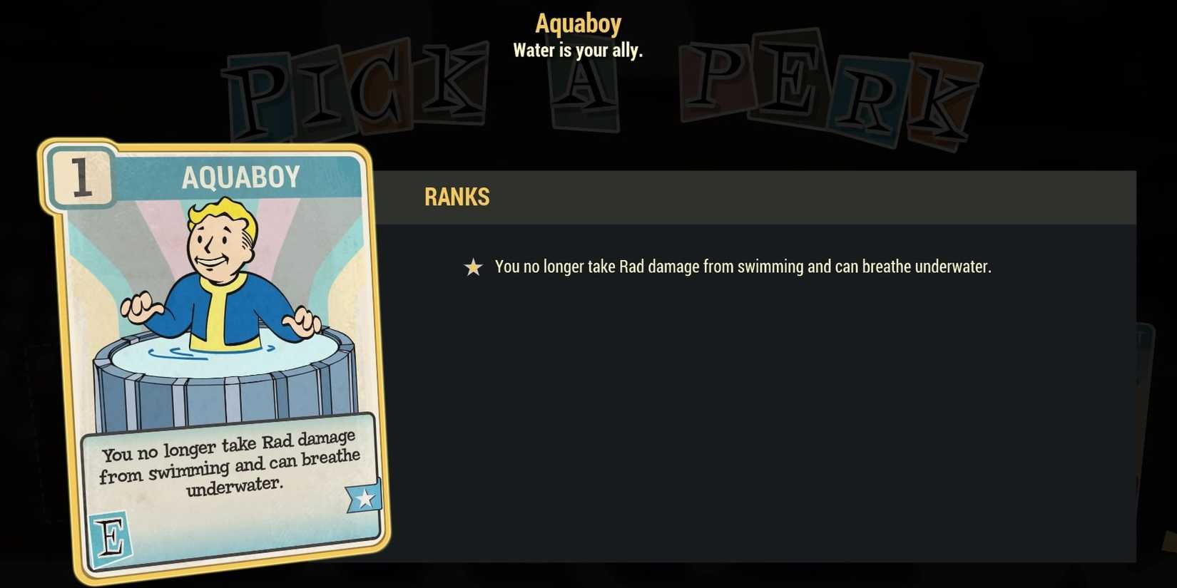 Fallout 76 AquaBoy/Girl Perk Card