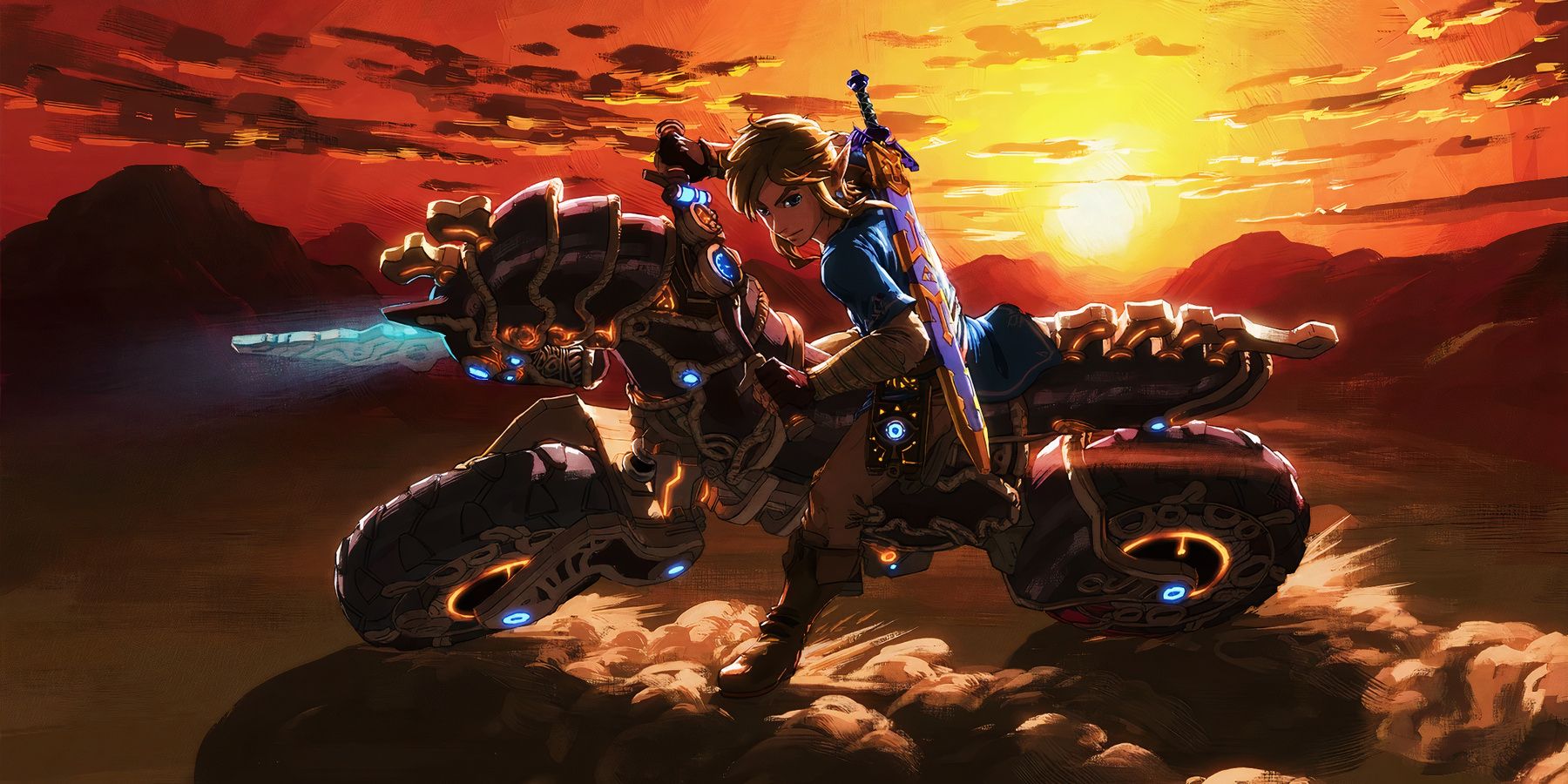 Artwork of Link on the Master Cycle Zero from Breath of the Wild