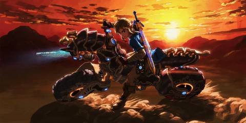 Artwork of Link on the Master Cycle Zero from Breath of the Wild