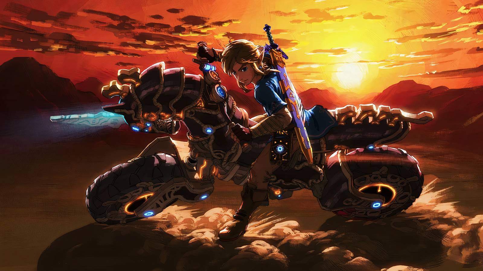 Artwork of Link on the Master Cycle Zero from Breath of the Wild