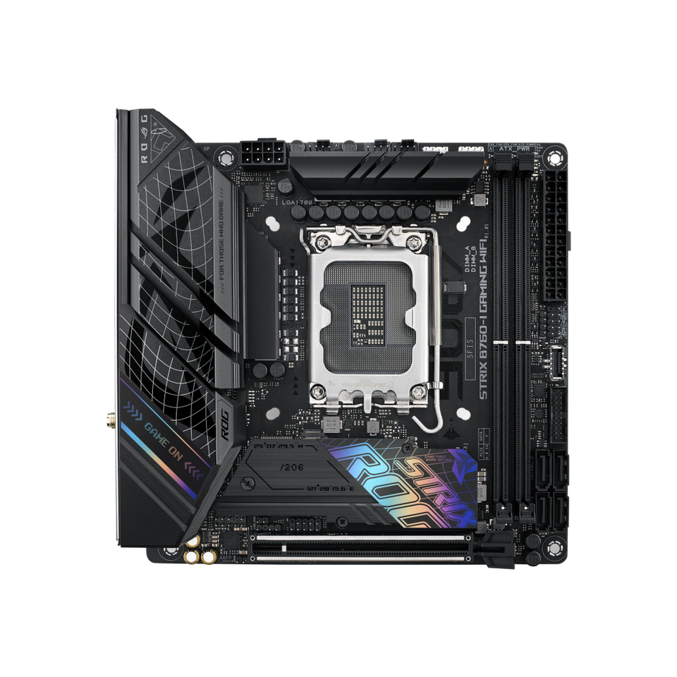 The ASUS ROG Strix B760-I Gaming WIFI motherboard.
