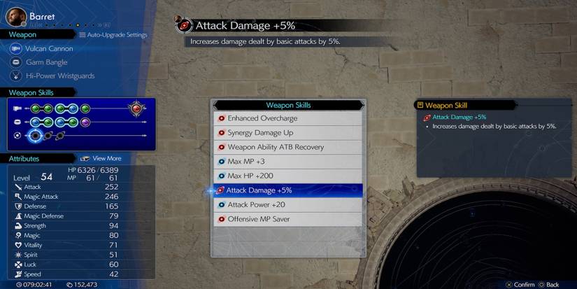 Attack Damage +5% Barret weapon skill in Final Fantasy 7 Rebirth