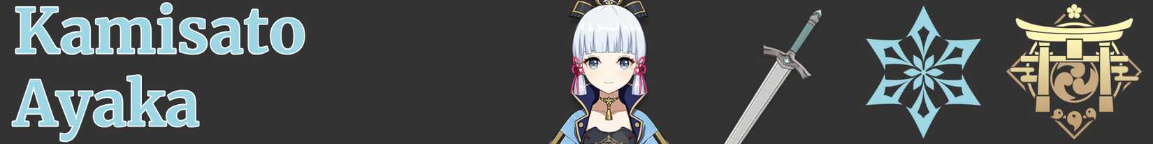 a narrow image strip with icons representing ayaka's weapon, element, and region - sword cryo inazuma - genshin impact