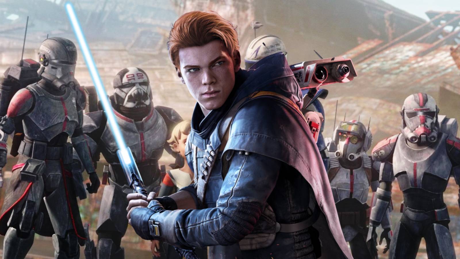 cal kestis blended onto an image of the bad batch