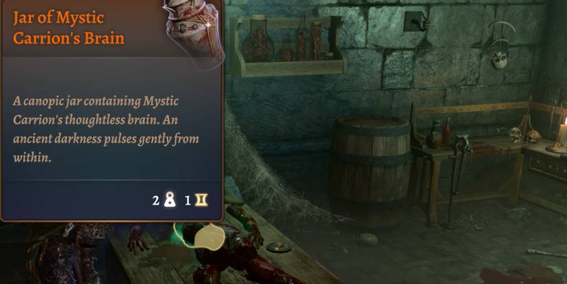 Mystic Carrion's brain is on a table