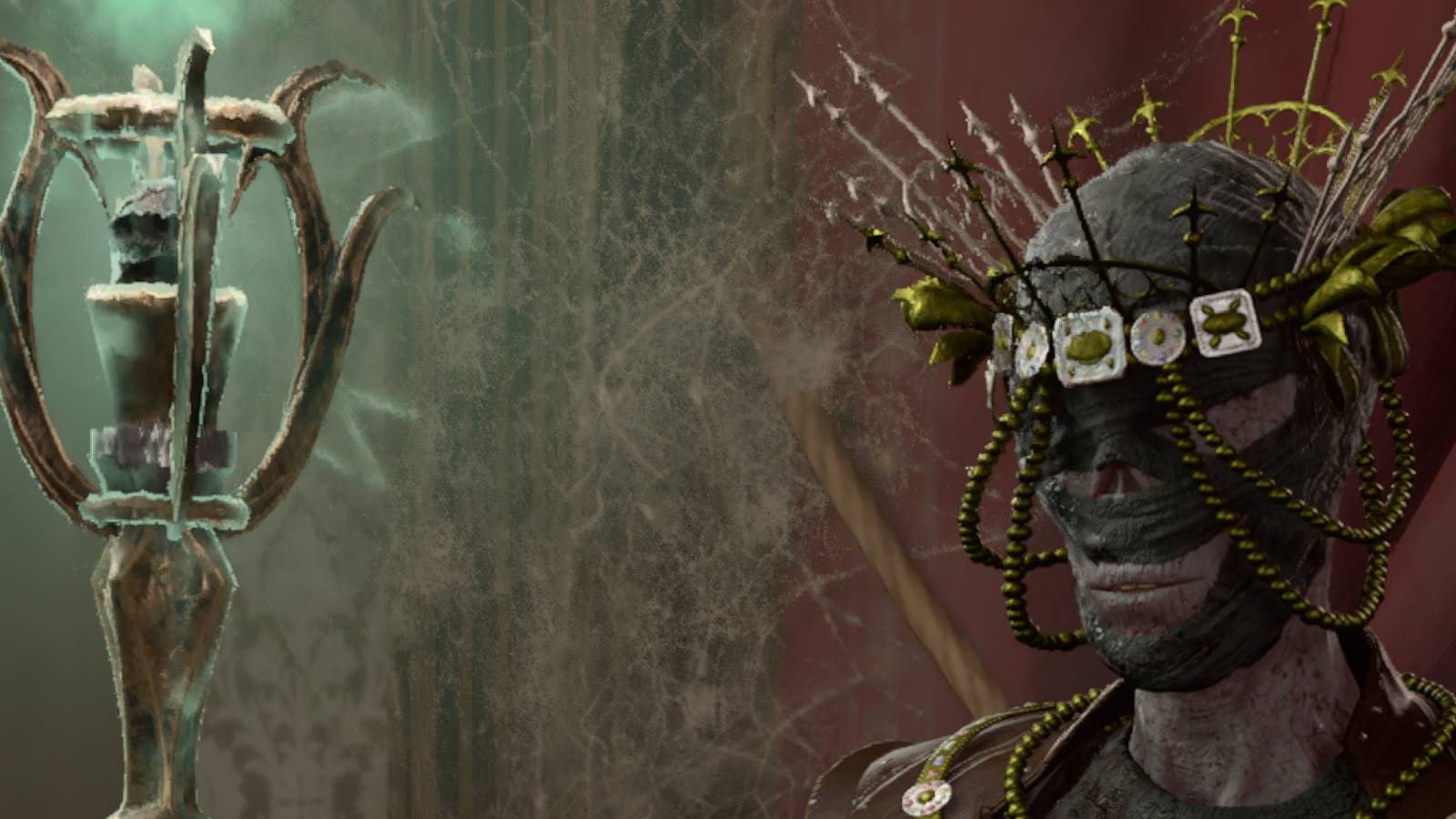 Mystic Carrion stands with his staff