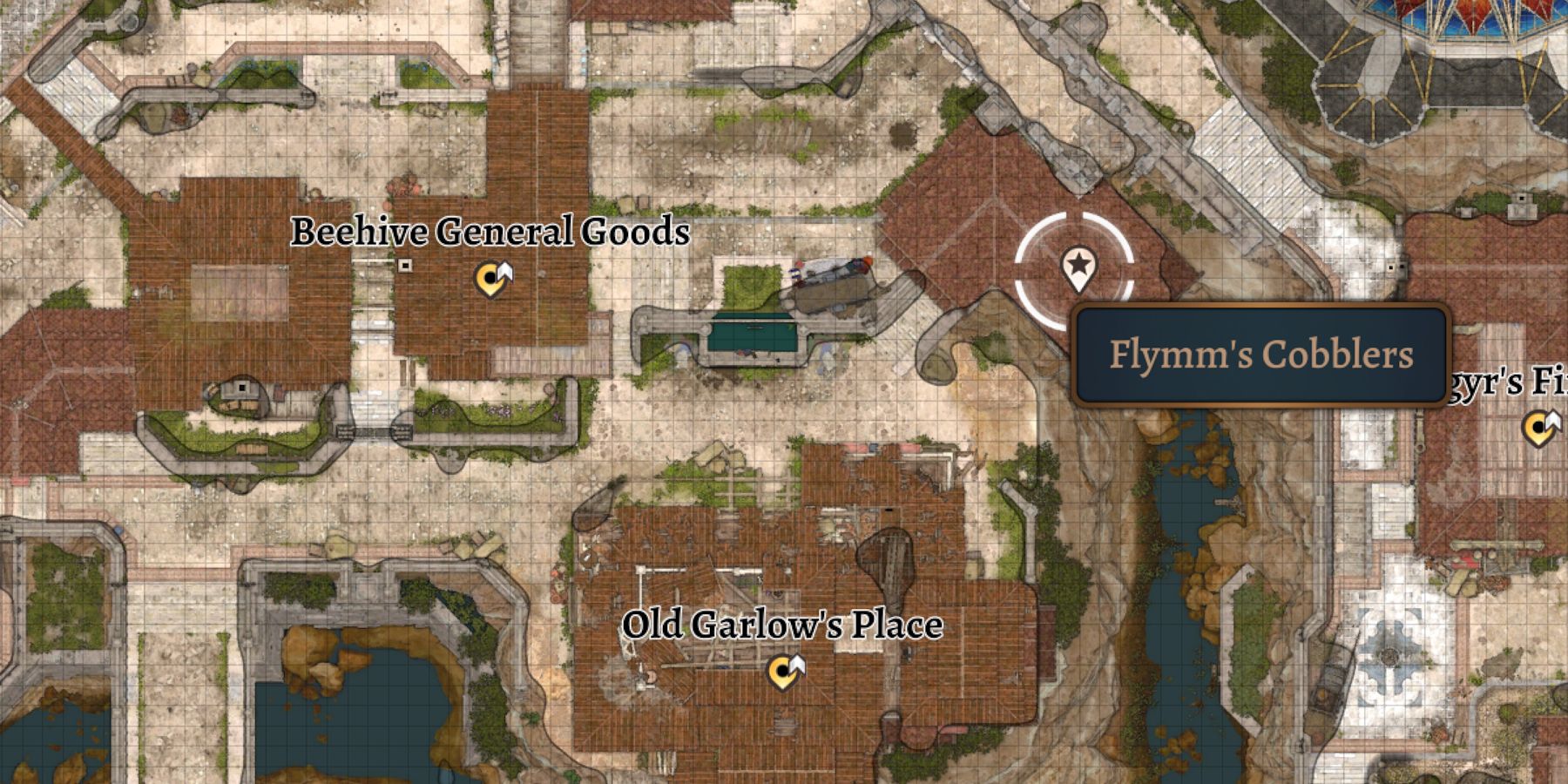 Flymm's Cobblers is labeled on the map