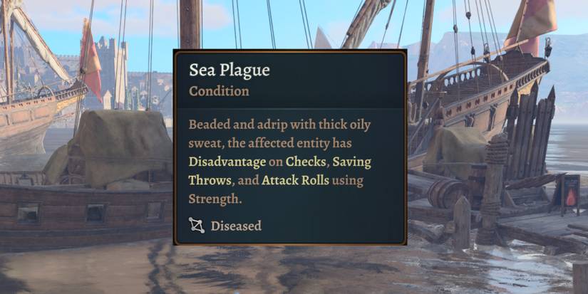 The Sea Plague status laid over an image of a ship