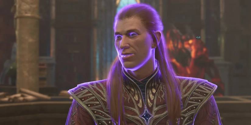 Baldur's Gate 3 Lorroakan Projection conversing in a large room