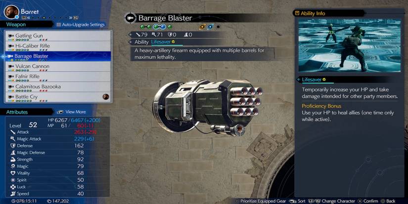 Barrage Blaster weapon in Final Fantasy 7 Rebirth