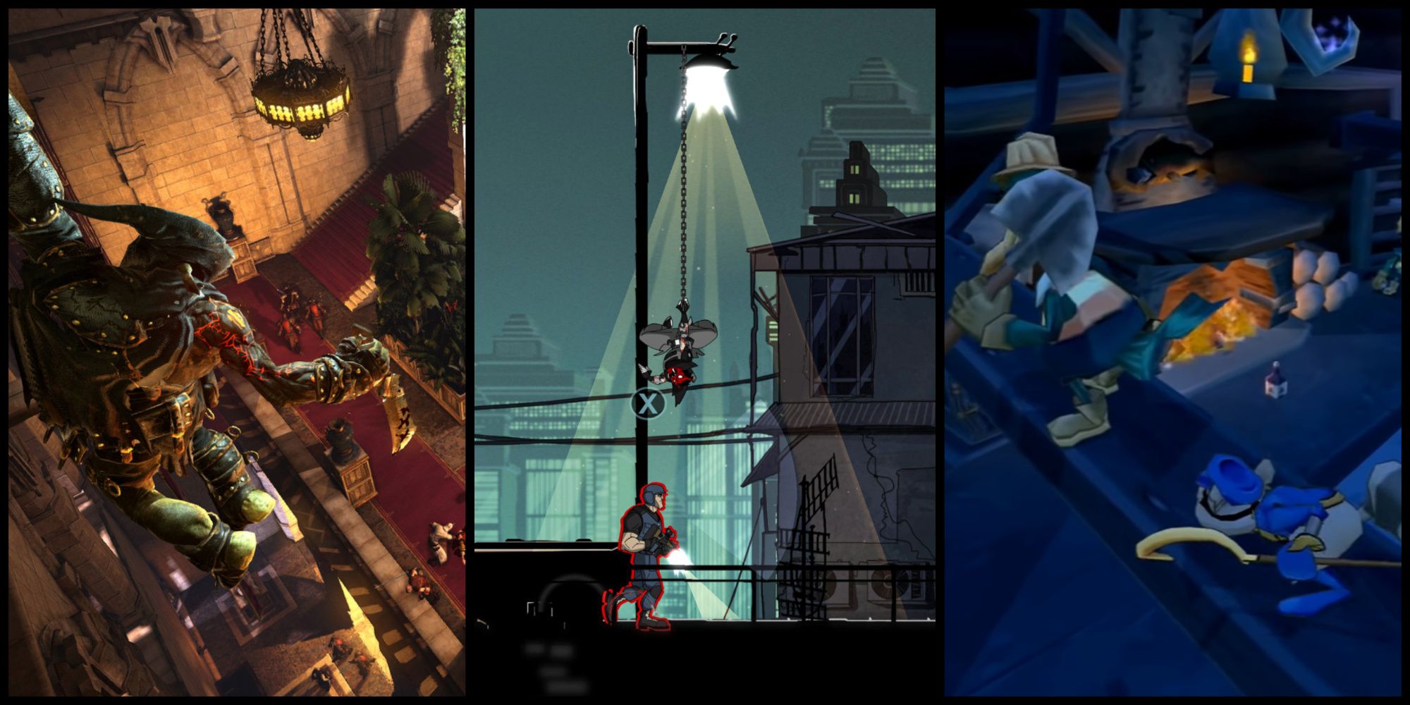 Screenshots from Styx: Master of Shadows, Mark of the Ninja, and Sly 2: Band of Thieves