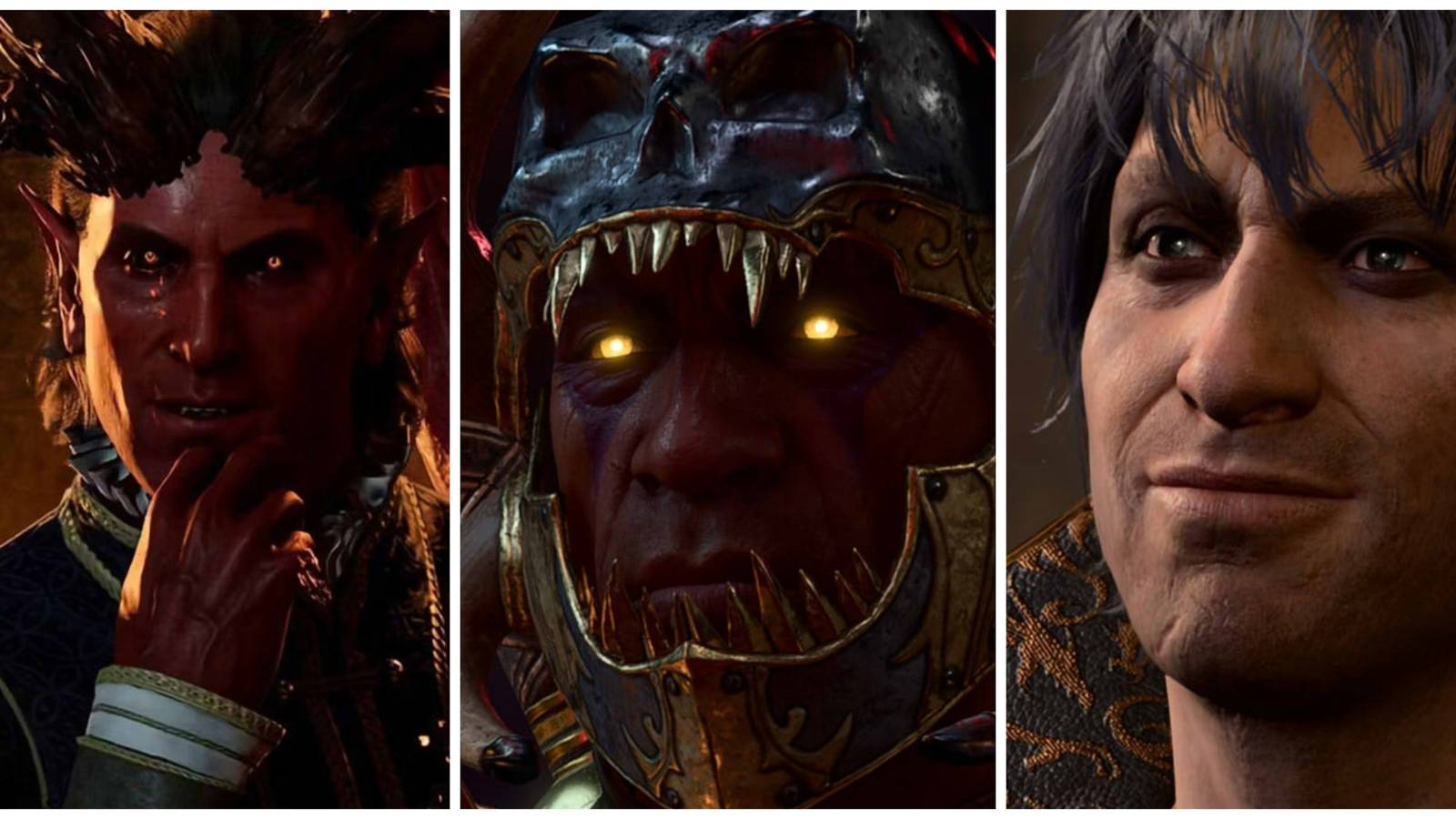 Collage of Baldur's Gate 3: Raphael (left), Sarevok (middle), and Gortash (right)