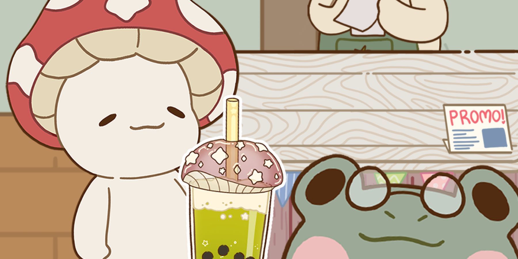 Boba Story characters with drinks