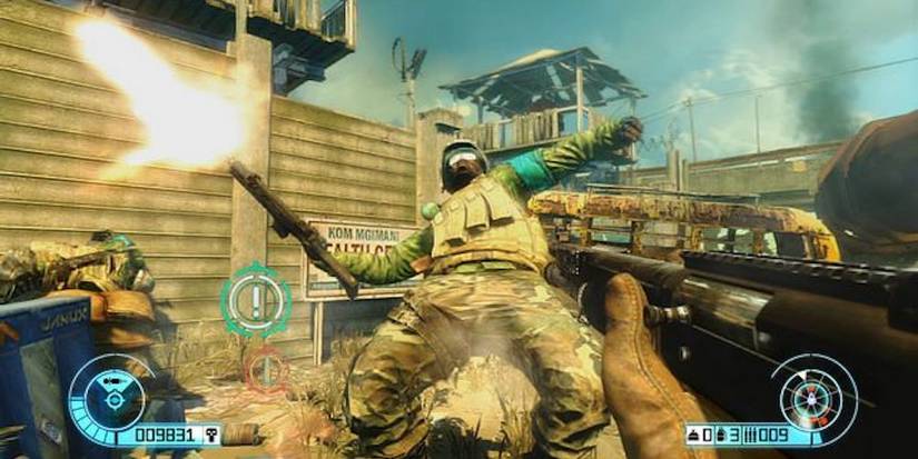 Shooting enemy up close with a shotgun