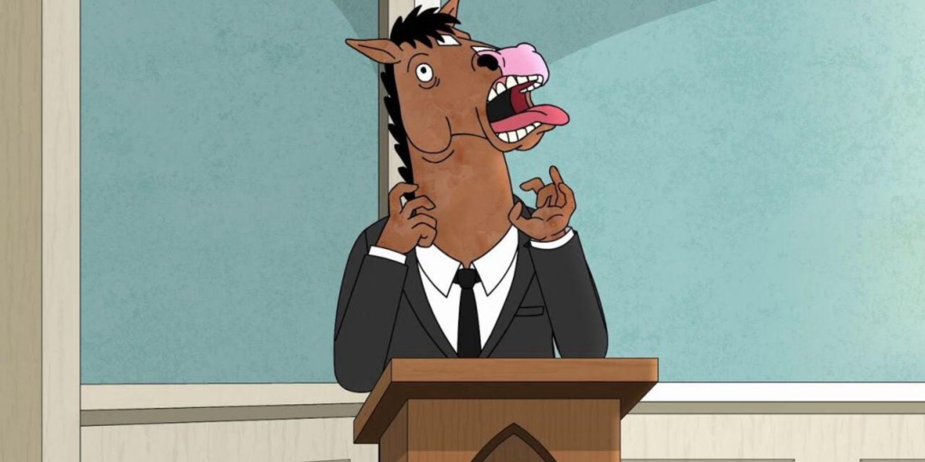 BoJack Horseman giving an eulogy for his mother on BoJack Horseman