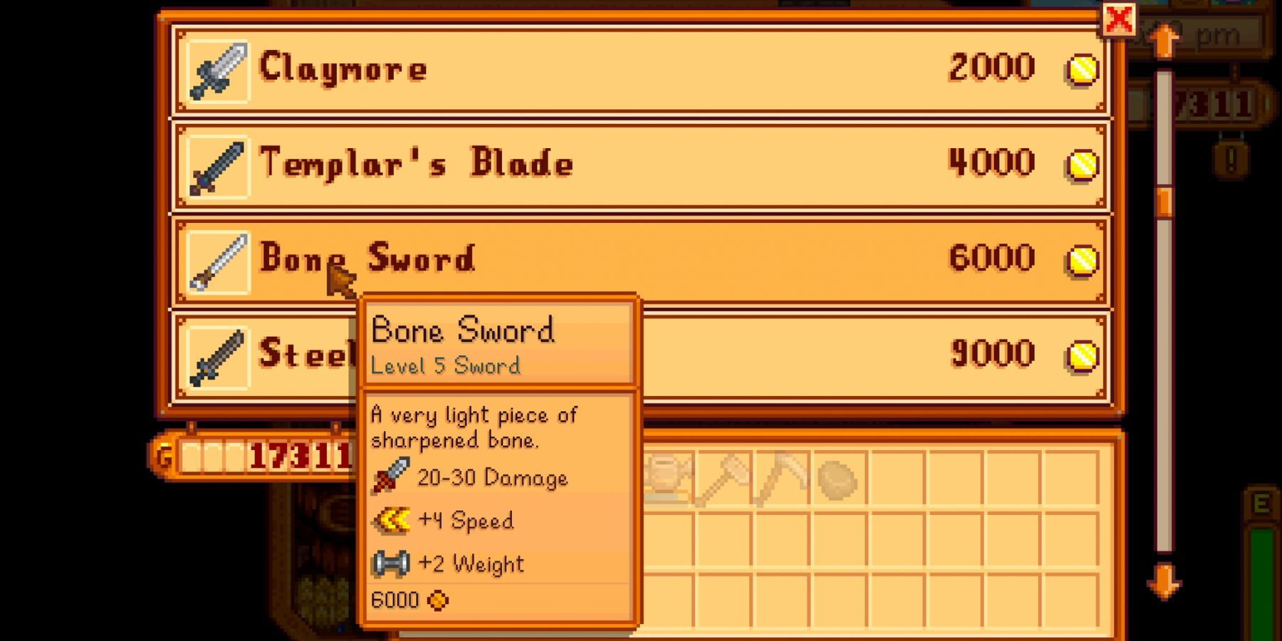 Bone Sword in Stardew Valley
