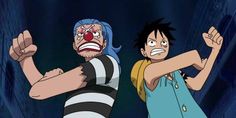 Buggy and Luffy fighting together in Impel Down.