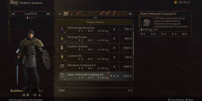 buying camping kits in dragon dogma 2
