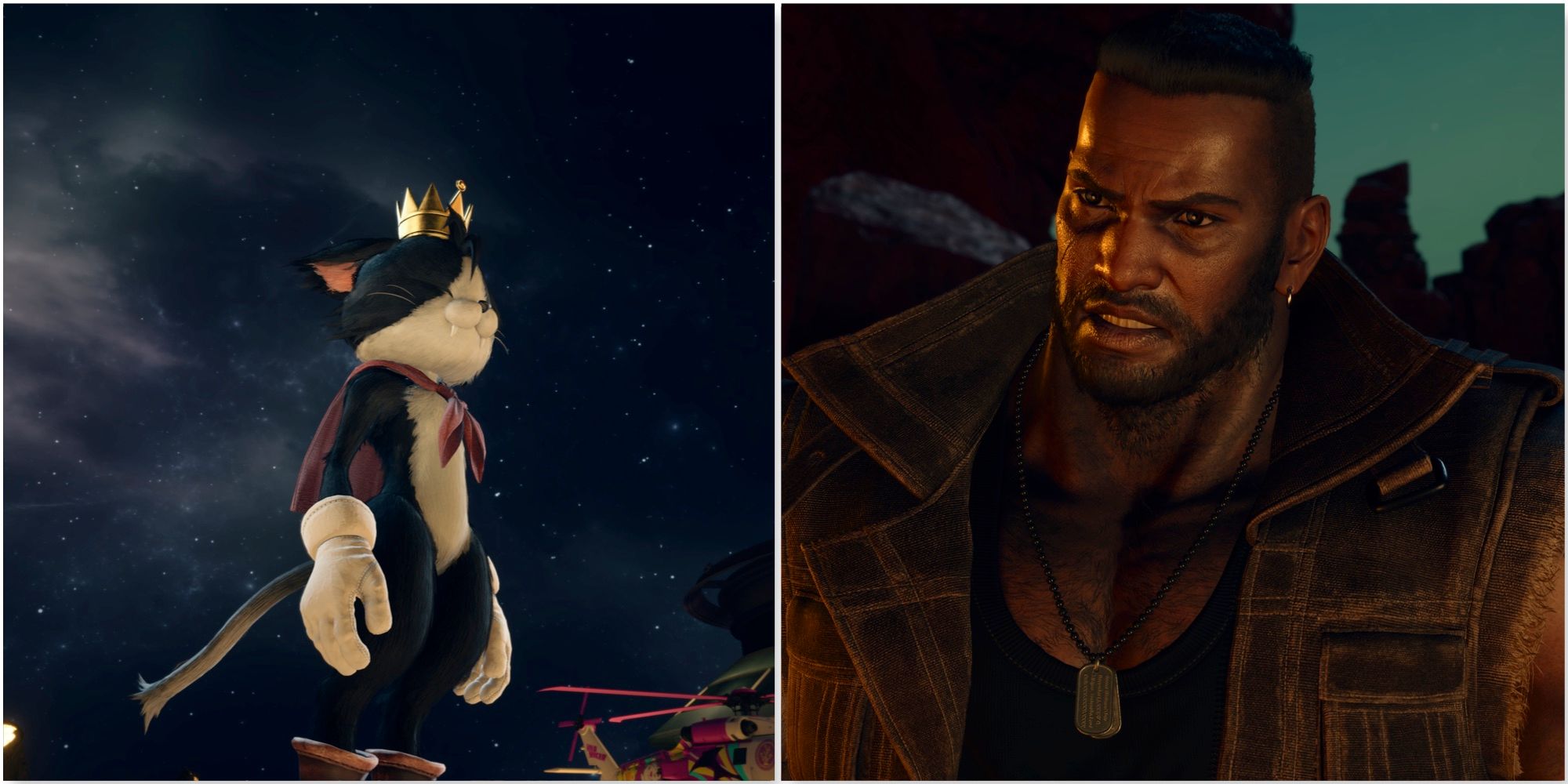 Cait Sith and Barret in Final Fantasy 7 Rebirth