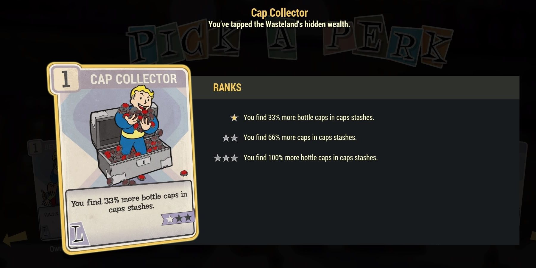 Fallout 76 Cap Collector Perk Card