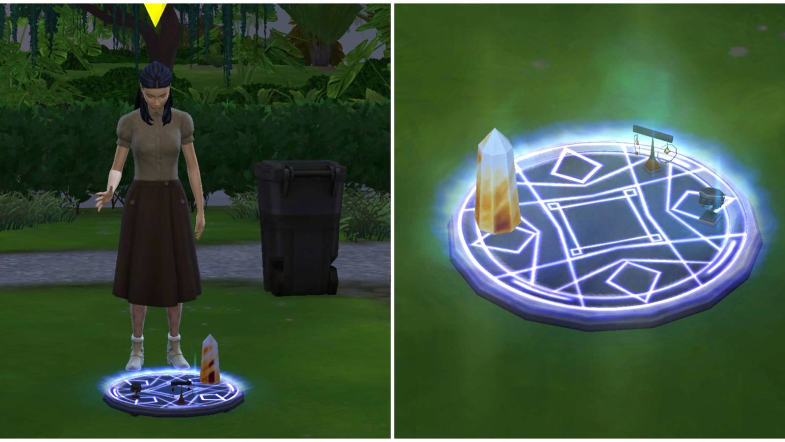 sim placing gemstone and jewlery on a crystal grid to charge it