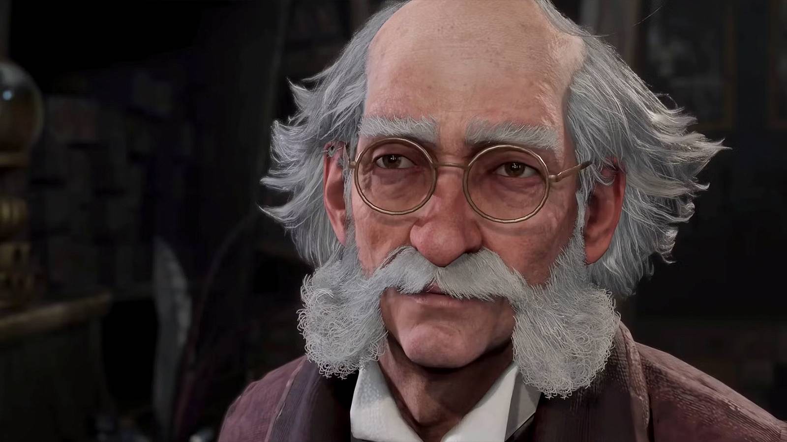 Closeup of Olivander from Hogwarts Legacy