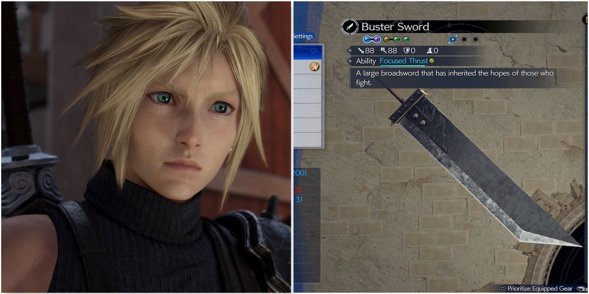 Cloud and Buster Sword weapon in Final Fantasy 7 Rebirth